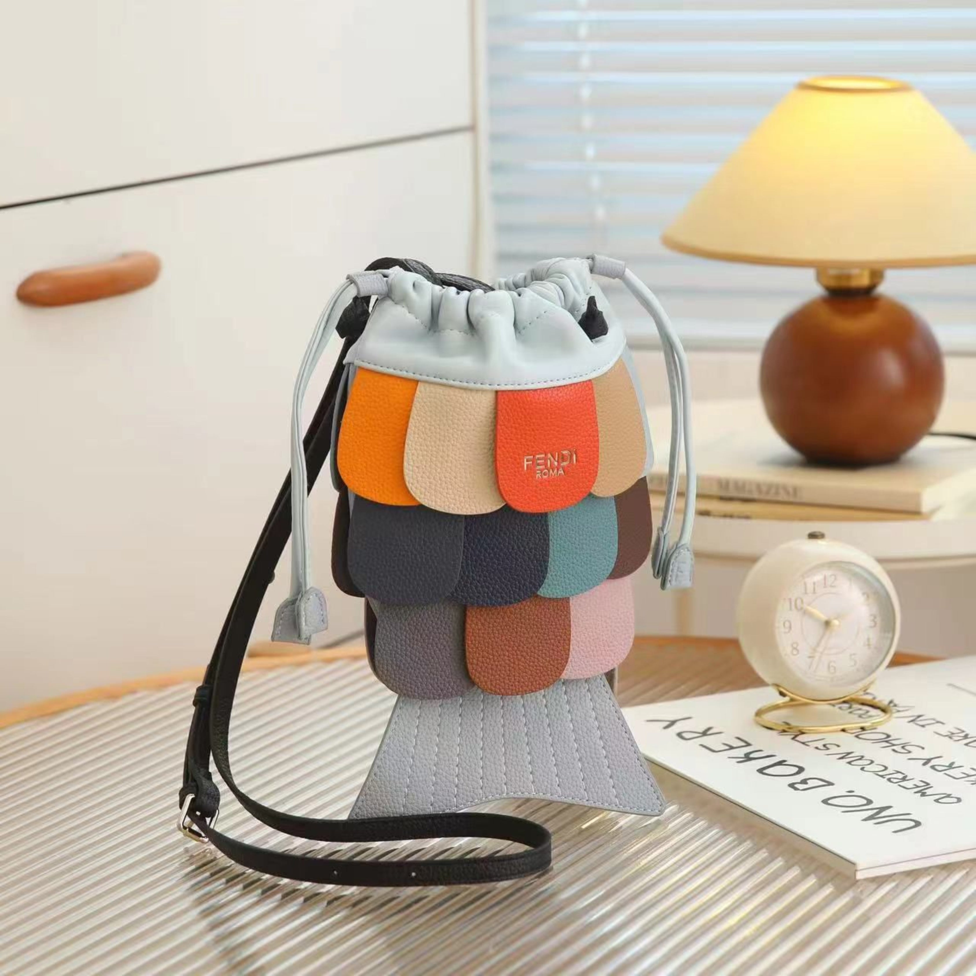 FENDI Women’s Luxury Fish Tail Handbag – Colorful Patchwork Bucket Bag | Premium Designer Fashion in Dubai